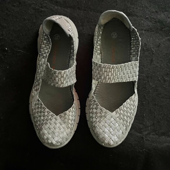 bernie mev. Shoes - Metallic Silver Woven Bernie Mev Slip-On Shoe Size 8-8 ½*